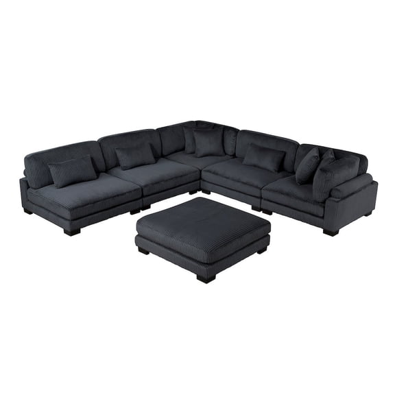 Lexicon Traverse Corduroy 6-Piece Modular Sectional with Ottoman in Black