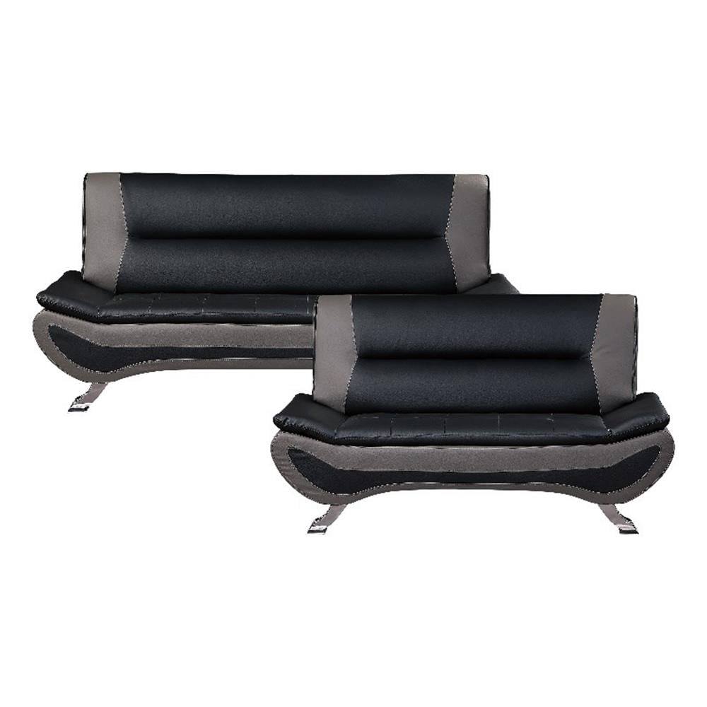 Veloce Black and Gray Faux Leather 2-Piece Sofa Set