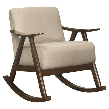 Lexicon Waithe Mid-Century Fabric Rocking Chair in Dark Walnut/Light Brown