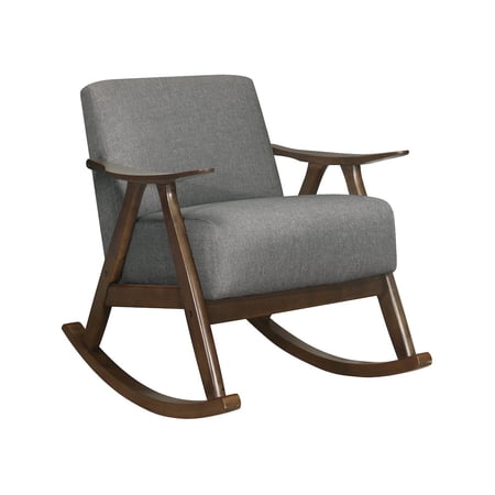 Lexicon Waithe Mid-Century Textured Fabric Rocking Chair in Dark Walnut/Gray