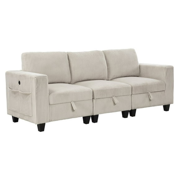 Lexicon Walterboro Corduroy Sofa with Storage, Storage Pouches in Beige