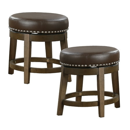 Lexicon Whitby 18 Inch Dining Height Round Swivel Seat Bar Stool, Brown (2 Pack)