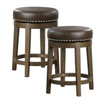Lexicon Whitby 25 Inch Counter Height Round Swivel Seat Stool, Brown (2 Pack)