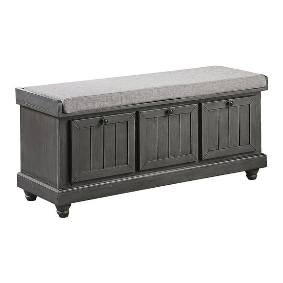 Lexicon Woodwell Wood Storage Bench in Dark Gray