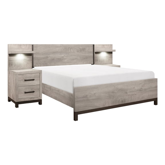 Lexicon Zephyr Rubber Wood 5pc Set Queen Wall Bed in Light Gray