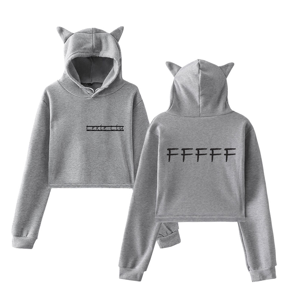 Lexie Liu FFFFF Logo Girl's Cute Cat Ear Cropped Pullover Hoodie Hooded ...