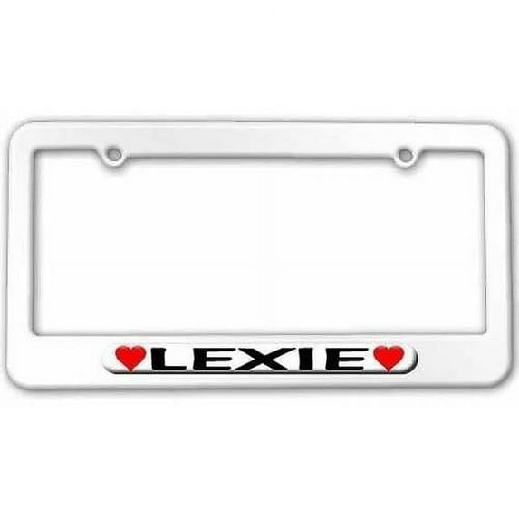 Lexie Love with Hearts License Plate Tag Frame, White Color