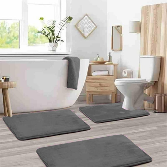 Lexifdre Coral Fleece 3-Piece Bath Mat Set - High Absorbency Non-Slip Mats for Toilet, Sink & Shower Area | Quick-Dry Bathroom Floor Rugs, Machine Washable