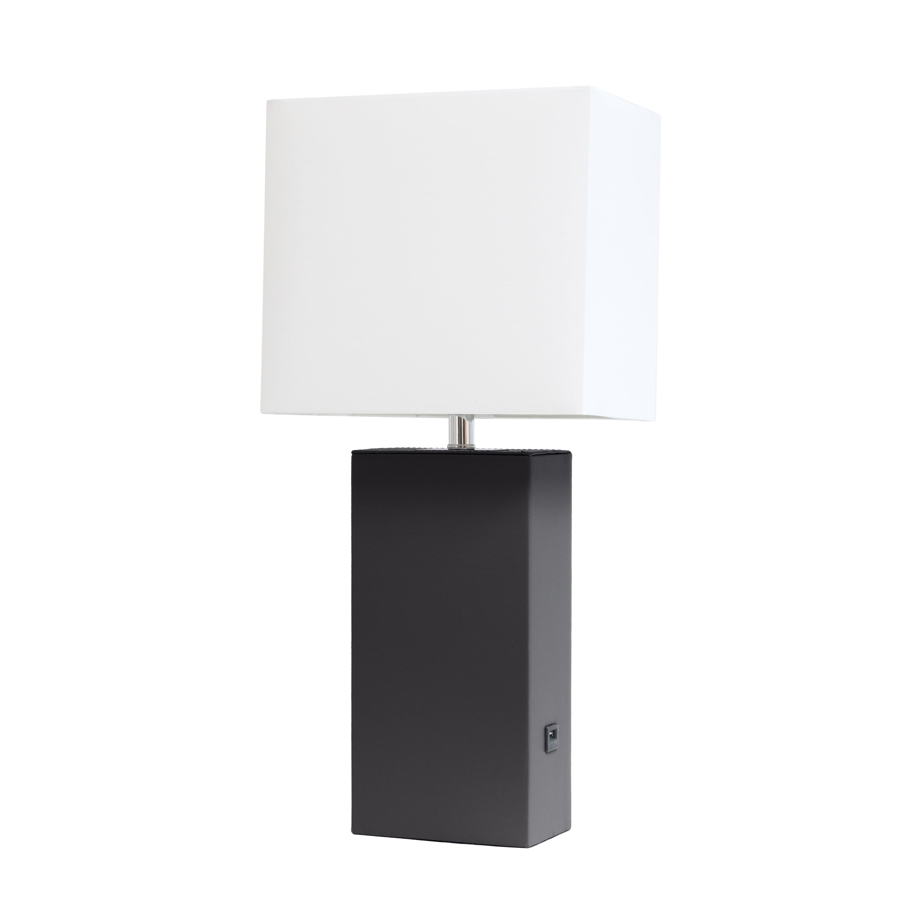 Lexington 21" Black Leather Base Modern Nightstand Lamp with USB Port