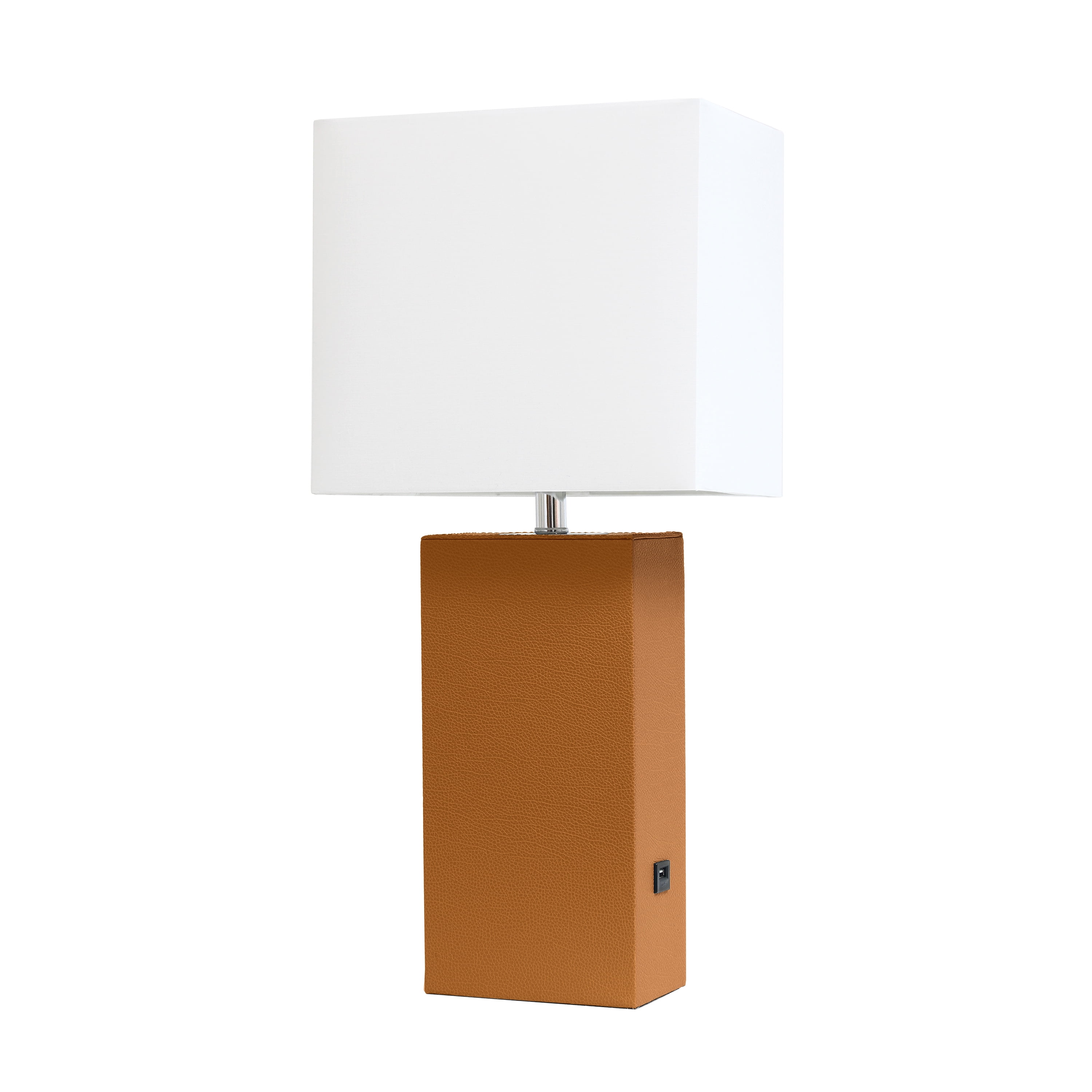 21" Tan Faux Leather Base Modern Nightstand Lamp with USB Port