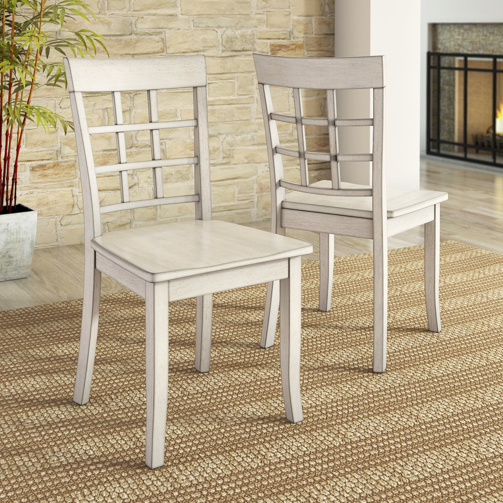 Lexington 5-Piece Dining Set with 48 Dining Table and 4 Window Back Chairs, Antique White