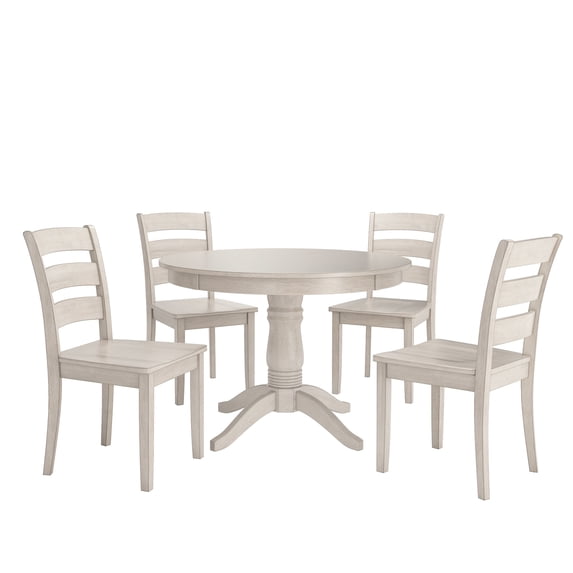 Lexington 5-Piece Wood Dining Round Table and 4 Ladder Back Chairs, Antique White