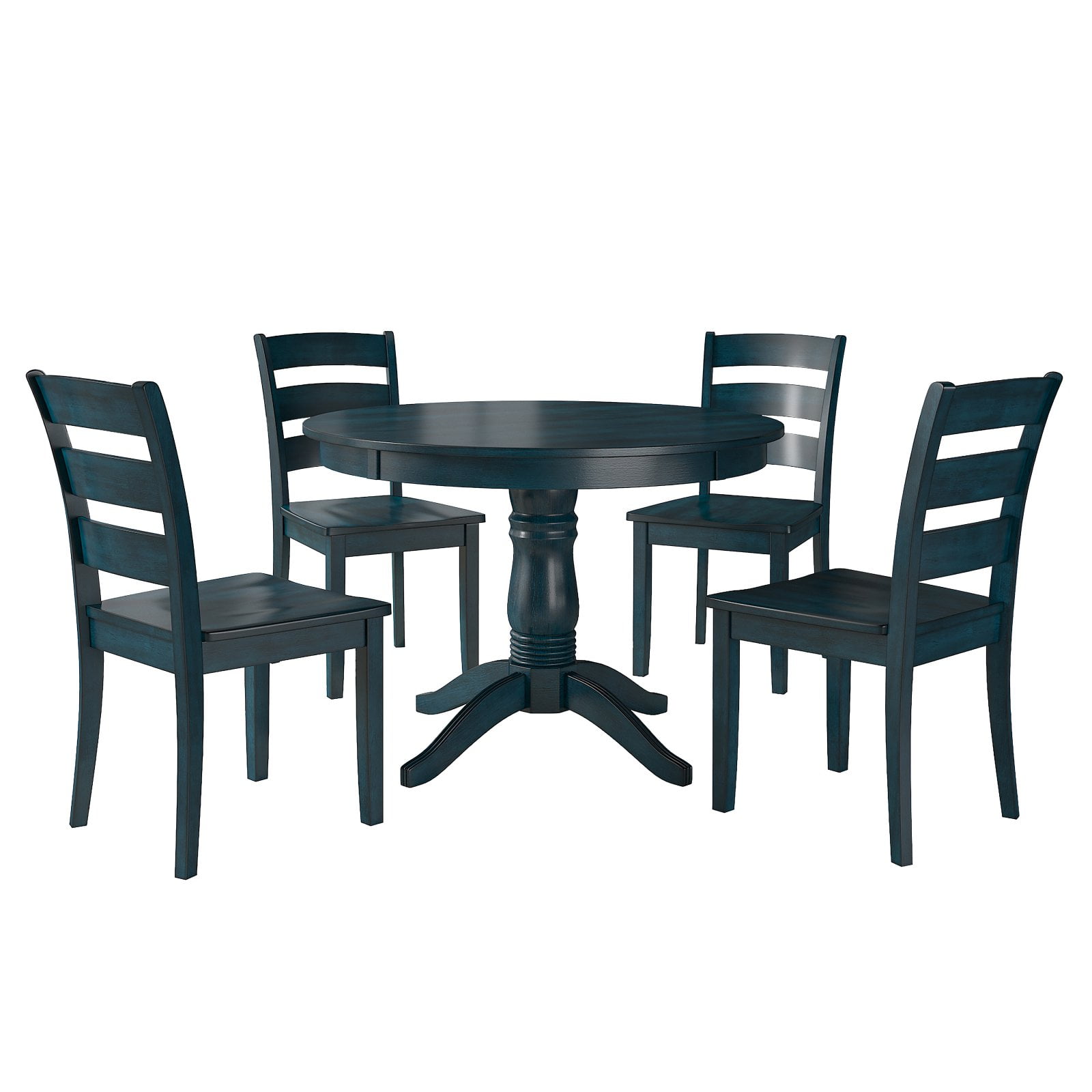 Lexington 5 Piece Wood Dining Round Table and 4 Ladder Back Chairs Dark Denim Walmart