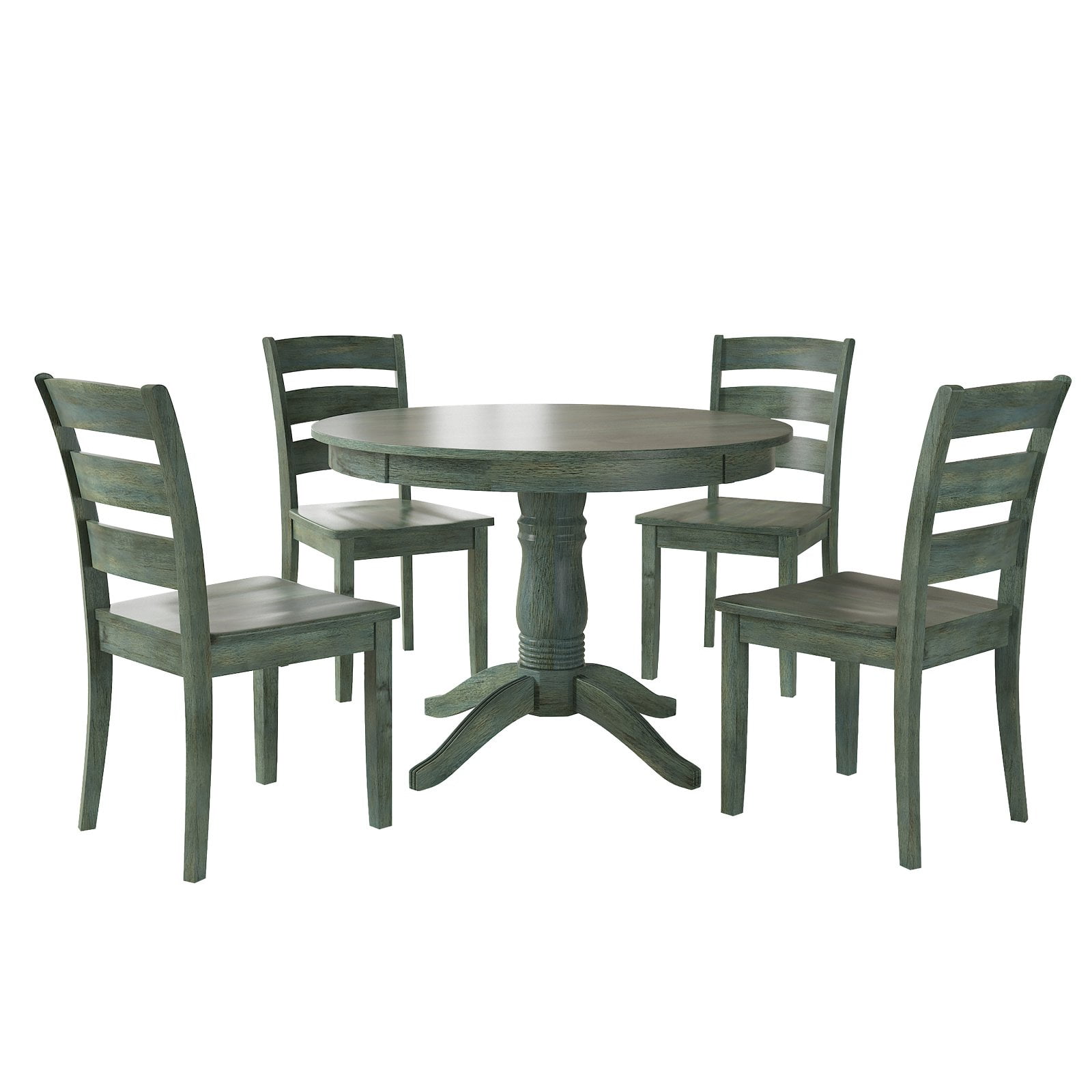 Lexington 5-Piece Wood Dining Round Table and 4 Ladder Back Chairs, Dark Sea Green - Walmart.com
