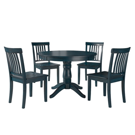 Lexington 5-Piece Wood Dining Set, Round Table and 4 Mission Back Chairs, Dark Denim