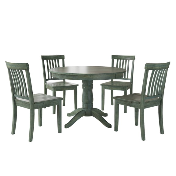 Lexington 5-Piece Wood Dining Set, Round Table and 4 Mission Back Chairs, Dark Sea Green