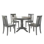 Lexington 5-Piece Wood Dining Set, Round Table and 4 Slat Back Chairs, Antique Grey