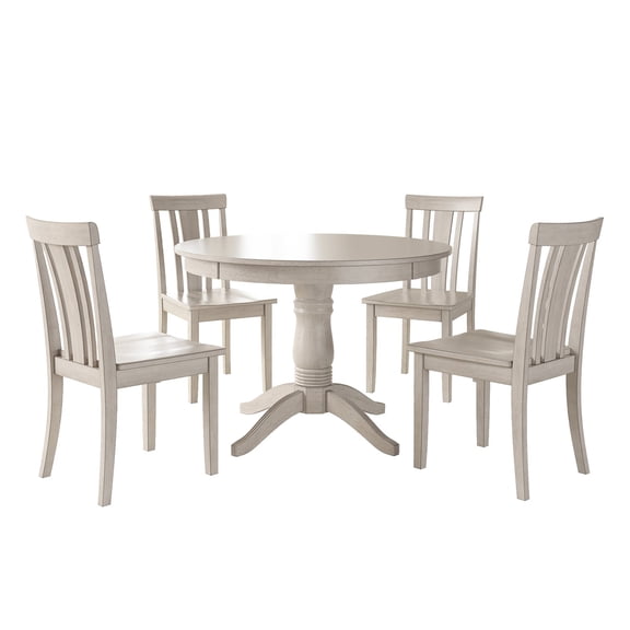 Lexington 5-Piece Wood Dining Set, Round Table and 4 Slat Back Chairs, White