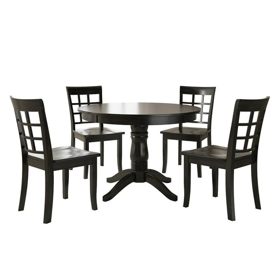Lexington 5-Piece Wood Dining Set, Round Table and 4 Window Back Chairs, Black