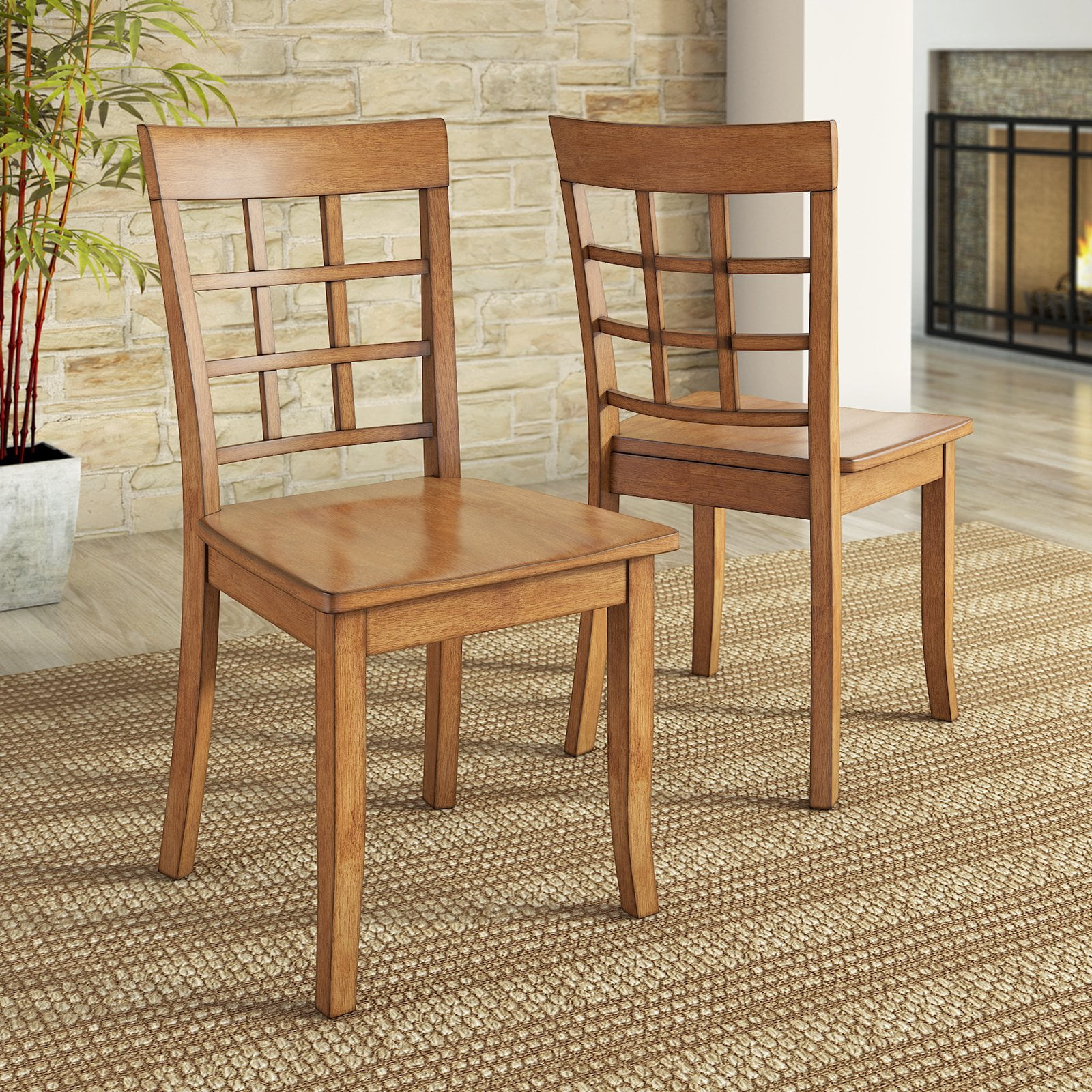 Lexington 6-Piece Dining Set with 60 Dining Table, Bench and 4 Window Back Chairs, Oak