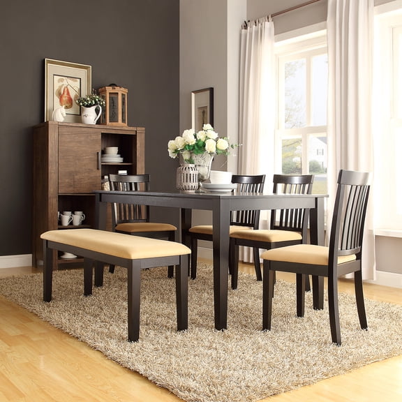 Lexington 6-Piece Large Dining Set with 4 Mission Back Chairs and Bench