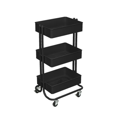 Lexington Black 3-Tier Metal Rolling Cart by Simply Tidy - Multi-Functional Storage Cart for Home - Office - and Kitchen - 1 Pack