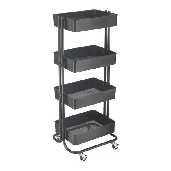 Lexington Black 4-Tier Metal Rolling Cart by Simply Tidy - Multi-Functional Storage Cart for Home - Office - and Kitchen - 1 Pack
