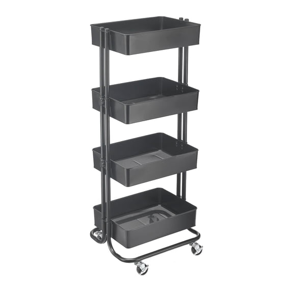 Lexington Black 4-Tier Metal Rolling Cart by Simply Tidy - Multi-Functional Storage Cart for Home, Office, and Kitchen - 1 Pack