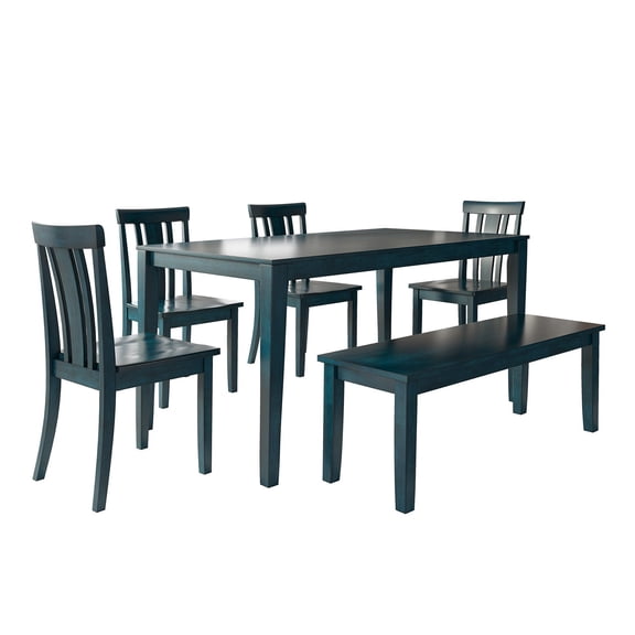 Lexington Large Dining Set with Bench and 4 Slat Back Chairs, Dark Denim