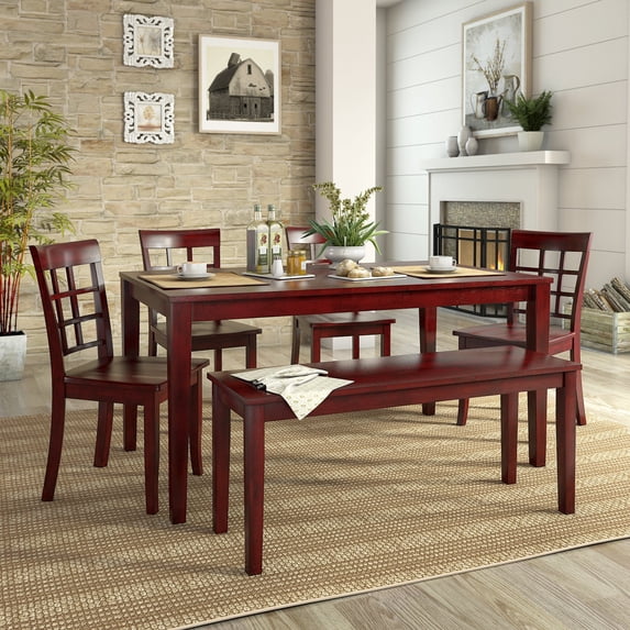 Lexington Large Dining Set with Bench and 4 Window Back Chairs