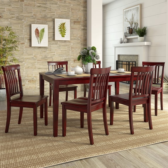 Lexington Large Wood Dining Set with 6 Mission Back Chairs, Berry Red