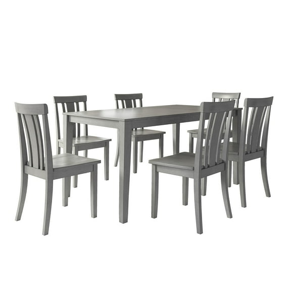 Lexington Large Wood Dining Set with 6 Slat Back Chairs, Antique Grey