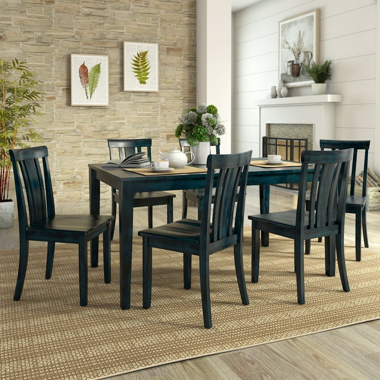 Lexington Large Wood Dining Set with 6 Slat Back Chairs Dark