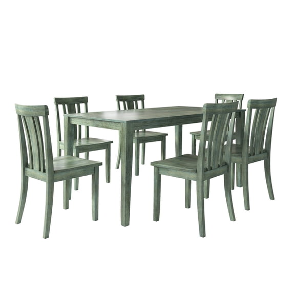 Lexington Large Wood Dining Set with 6 Slat Back Chairs, Dark Sea Green