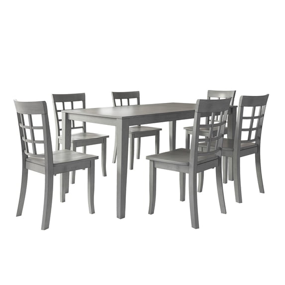 Lexington Large Wood Dining Set with 6 Window Back Chairs, Antique Grey
