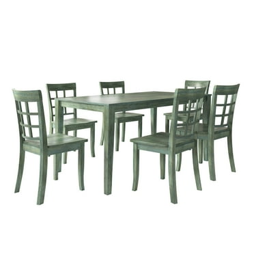 Lexington Large Wood Dining Set with 6 Ladder Back Chairs, Dark Sea ...