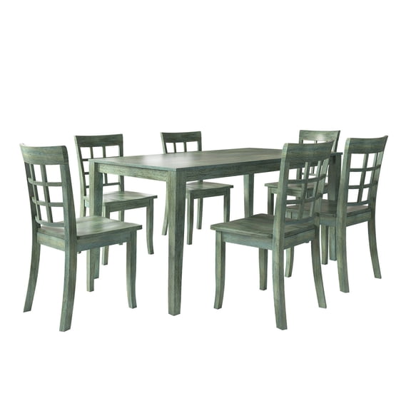 Lexington Large Wood Dining Set with 6 Window Back Chairs, Dark Sea Green