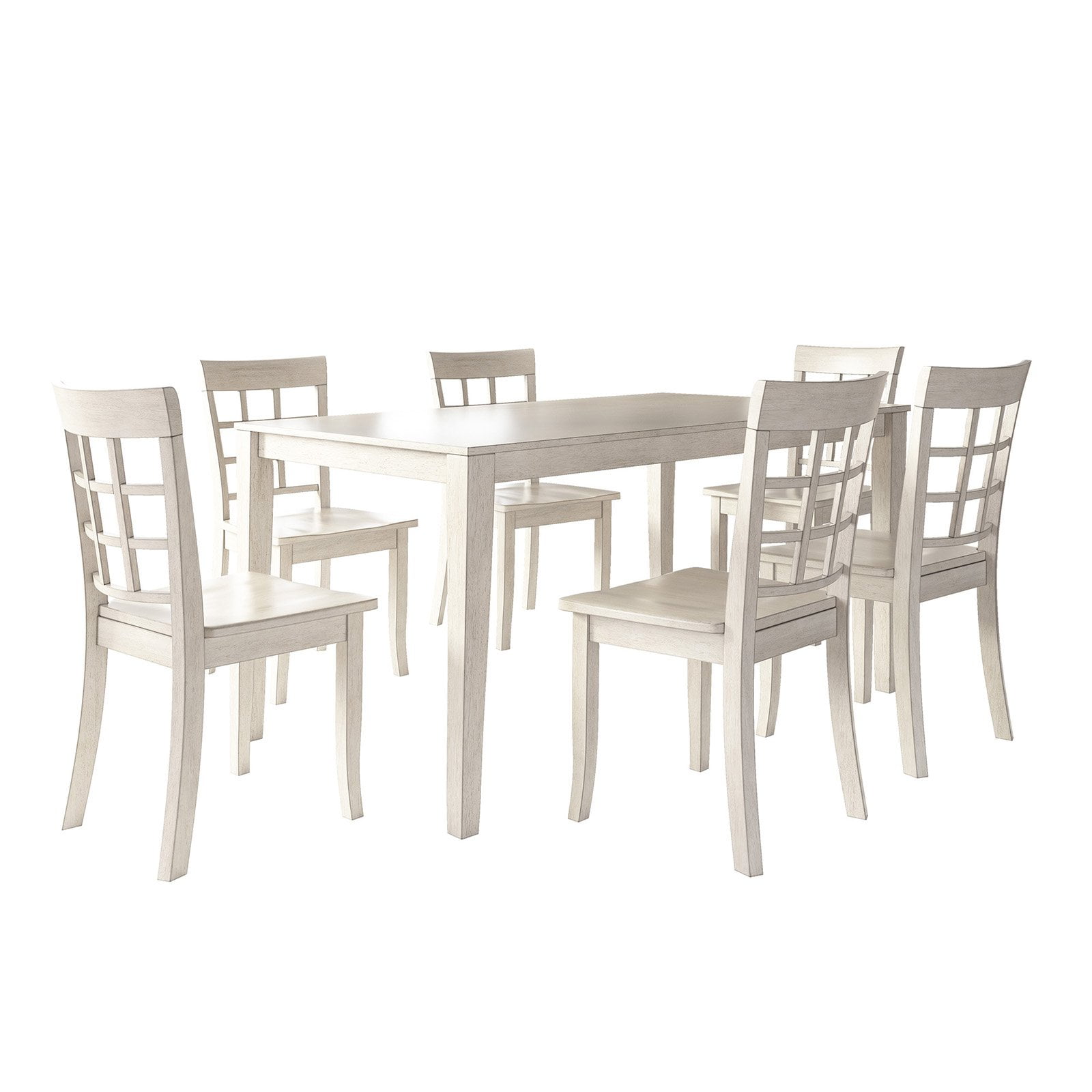 Lexington Large Wood Dining Set with 6 Window Back Chairs, White