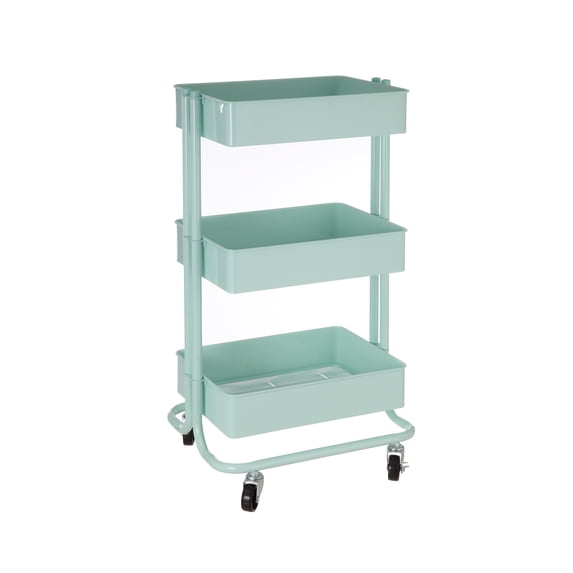 Lexington Mint 3-Tier Metal Rolling Cart by Simply Tidy - Multi-Functional Storage Cart for Home - Office - and Kitchen - 1 Pack