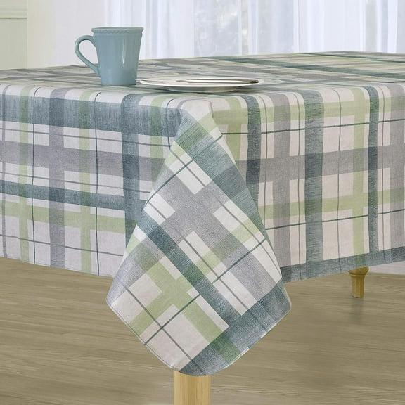Lexington Plaid Blue Vinyl Tablecloth, Flannel Backed, Rectangle/Square