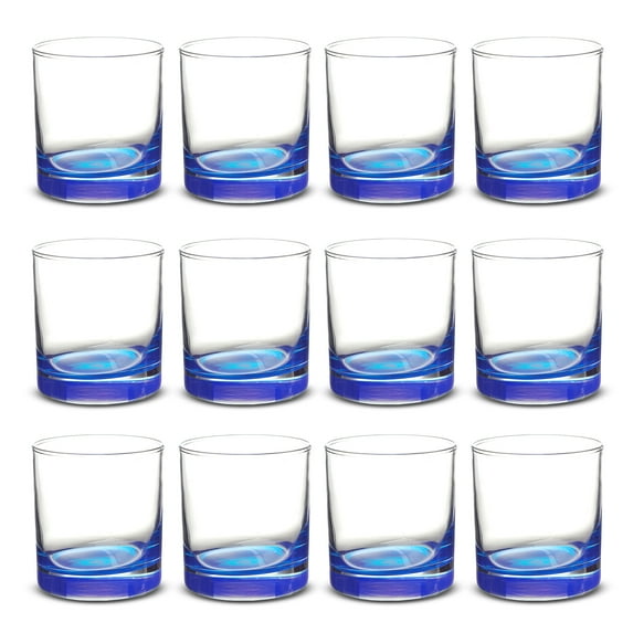 Lexington Rocks Whiskey Glass 10.5 oz, Set of 12, Bulk Pack - Perfect for Scotch, Bourbon, Whiskey, Cocktail - Blue