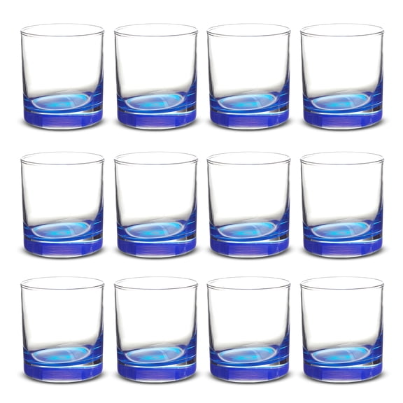 Lexington Rocks Whiskey Glass 10.5 oz, Set of 12, Bulk Pack - Perfect for Scotch, Bourbon, Whiskey, Cocktail - Blue
