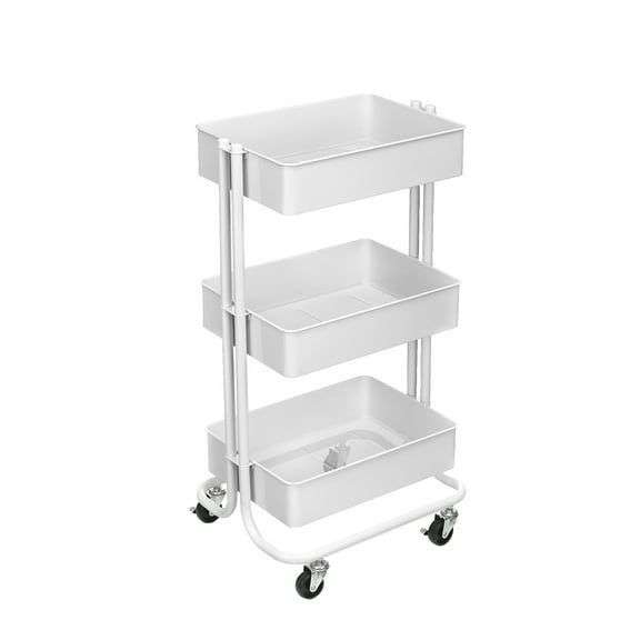 Lexington White 3-Tier Metal Rolling Cart by Simply Tidy - Multi-Functional Storage Cart for Home - Office - and Kitchen - 1 Pack