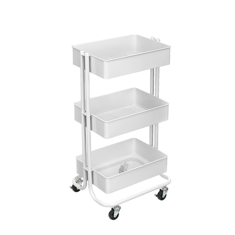 Lexington White 3-Tier Movable Metal Utility Rolling Cart with