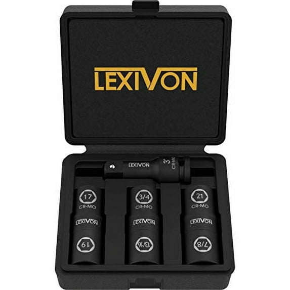 Lexivon 1/2-Inch Impact Socket Set, 6 Total Lug Nut Size, Innovative Flip Socket Design Cover Most Commonly Inch & Metric Use Sizes, Cr-Mo Steel = Fully Impact Grade (LX-111)