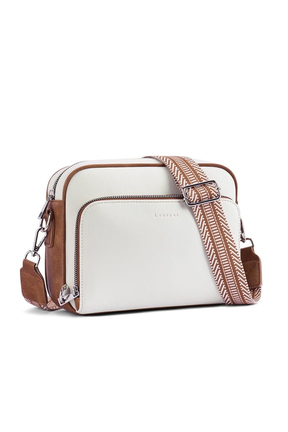 Crossbody Purses for Women Vegan Leather Travel Anti Theft Bags Guitar Strap Shoulder Purse with Built in Wallet Beige A101