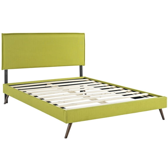 Lexmod Camille King Fabric Platform Bed with Round Splayed Legs in Wheatgrass