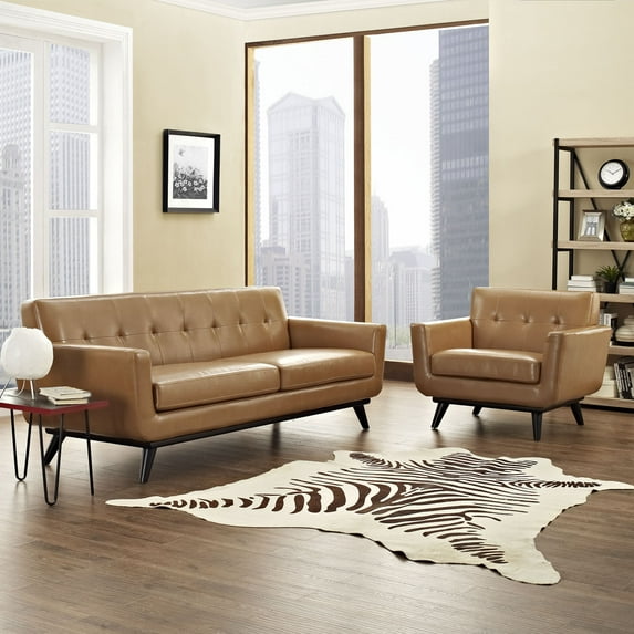 Modway Engage 2 Piece Leather Living Room Set in Tan