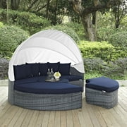 Modway Summon Canopy Outdoor Patio Sunbrella? Daybed in Canvas Navy