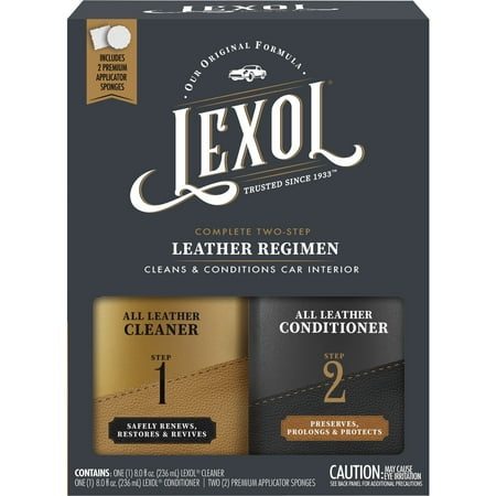 Lexol Complete 2-Step Leather Care Cleaner & Conditioner Kit with Applicator Sponges